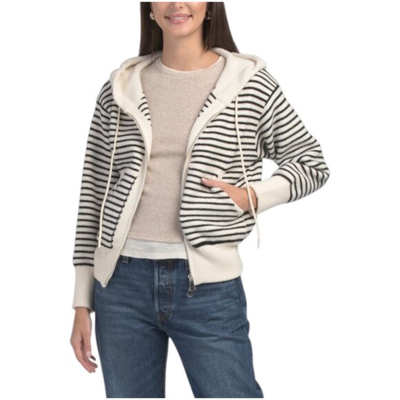 COCOBLEU Hooded Zip Front Stripe Jacket With Pockets - Picture 1 of 2